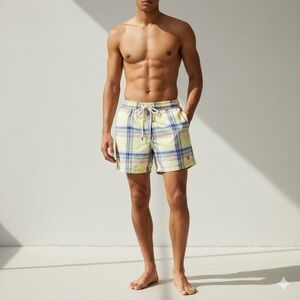 Vintage Polo Ralph Lauren yellow plaid swim trunks shorts - Small